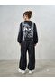 Trendy 3-Thread Brushed Fleece Tracksuit Set with Stone-Print Embroidery and Embroidered Details - Wide Leg Loose Fit Top and Bottom Tracksuit Set - 2