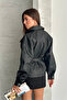 Women's Belted Leather Biker Jacket Coat with Zipper Detail - 8