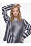 Women's Striped Oversize Long Sleeve T-Shirt Brown Light Blue - 3