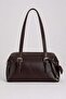 Brown Women's Double Zippered Compartment Long Handle Daily Shoulder Bag