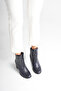Women's Genuine Leather Lace-Up Stylish Boots with Thick Heels - Navy Blue - 2