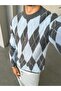 Baklava Patterned Soft Textured Knitwear Sweater m - Baby Blue Gray - 3