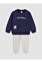 Navy Blue Printed Baby Boy Sweatshirt and Sweatpants Set - 2