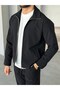 Tech Fabric Zippered Jacket Pants Set M- Black - 2