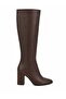 Pointed Toe Thick Heeled Side Zipper Below the Knee Women's Brown Leather Boots - 2