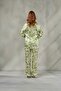 Women's Floral Patterned Green Satin Buttoned Long Pajama Set for Dowry Bloom & Biyeli, Premium Homewear Nightgown Set - 8