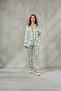 Women's Floral Patterned Blue Satin Pajama Set for Honeymoon Bloom & Piping, Buttoned, Premium Homewear Long Sleeve Nightgown Set - 2