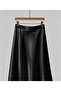 High Waist Satin A-line skirt - black - 2