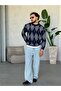 Baklava Patterned Soft Textured Knitwear Sweater m - Dark Blue Gray - 2