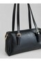 Black Women's Double Zippered Compartment Long Handle Daily Shoulder Bag - 6