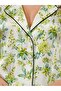 Women's Floral Patterned Green Satin Buttoned Long Pajama Set for Dowry Bloom & Biyeli, Premium Homewear Nightgown Set - 3