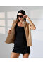 Women's Camel Zippered High Collar Knitwear Detailed Lined Boucle Vest - 2