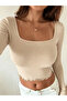 Women's Square Neck Long Sleeve Crop Blouse - 4