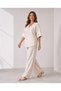 Women Short Sleeve V Lace Collar Detail Blouse and Trousers Two Piece Set - 3