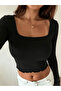 Women's Square Neck Long Sleeve Crop Blouse - 3