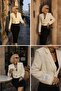 - Cream - Black Color Crop Blazer - Striped Cuff Detail - 4