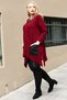 Plus Size Leather Pocket Slit Long Sleeve Tunic Burgundy - 2