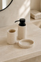 3-Piece Polyresin Striped Bathroom Accessory Set – 350 ml Liquid Soap Dispenser, Toothbrush Holder, and Solid Soap Dispenser, Cream Color with Black Pump, Modern Over-The-Sink Organizer Set - 8