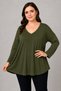 Plus Size V-Neck Long Sleeve Wide Hem Blouse Khaki - 2