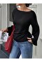 Women's Black Modal Blend Boat Neck Spanish Sleeve Back Tie Blouse