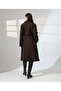 Women's Brown Belted Double-Breasted Wide Collar Oversize Cashmere Coat - 5