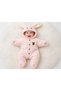 Powder Pink Plush Baby Jumpsuit with Rabbit Ears, Hood and Paw Detail, 0-6 Months