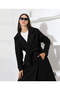 Women's Black Belted Double-Breasted Wide Collar Oversize Cashmere Coat - 4