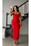 Red Square Collar Slit Midi Dress