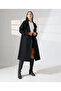 Women's Black Belted Double-Breasted Wide Collar Oversize Cashmere Coat - 5