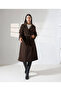 Women's Brown Belted Double-Breasted Wide Collar Oversize Cashmere Coat - 4