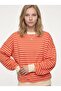 Women's Striped Ribbed Oversize Sweatshirt Orange Pink