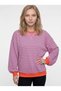 Women's Striped Ribbed Oversize Sweatshirt Gray Pink