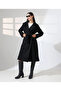 Women's Black Belted Double-Breasted Wide Collar Oversize Cashmere Coat - 6
