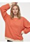 Women's Striped Ribbed Oversize Sweatshirt Orange Pink - 2