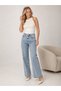 Women's Ice Blue High Waist Relaxed Fit Wide Leg Denim Jeans Trousers - 2