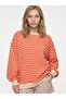 Women's Striped Ribbed Oversize Sweatshirt Orange Pink - 5