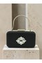 Black Striped Satin Silver Detailed Crystal Stone Chain Strap Women's Evening Dress Bag Wedding Engagement Graduation - 3