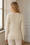 Women's V-Neck Long Sleeve Diamond Knit Patterned Ribbed Detailed Stylish Elegant Casual Beige Knitwear Sweater - 3