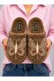 Butterfly Detailed Plush Women's Warm Soft Sole Home Slippers Brown Dowry Slippers Gift Slippers Stc1337 - 6