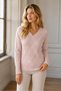 Women's V-Neck Long Sleeve Diamond Knit Patterned Ribbed Detailed Stylish Elegant Casual Powder Knitwear Sweater