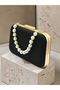 Black Striped Satin Gold Detailed Crystal Stone Chain Strap Women's Evening Dress Bag Wedding Engagement Graduation - 7