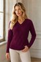 Women's V-Neck Long Sleeve Diamond Knit Patterned Ribbed Detailed Stylish Elegant Casual Burgundy Knitwear Sweater - 6