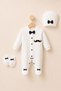 Baby Boy Mustache and Bow Tie Detailed 3-Piece Booties and Jumpsuit Hospital Discharge Set White - 4
