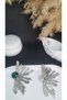 Silver Color Emerald Green Stone Star / Sunburst Design Women's Earrings - 3
