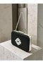 Black Striped Satin Silver Detailed Crystal Stone Chain Strap Women's Evening Dress Bag Wedding Engagement Graduation - 2