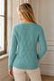 Women's V-Neck Long Sleeve Diamond Knit Patterned Ribbed Detailed Stylish Elegant Casual Mint Knitwear Sweater - 3