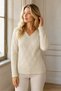 Women's V-Neck Long Sleeve Diamond Knit Patterned Ribbed Detailed Stylish Elegant Casual Beige Knitwear Sweater - 5