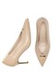 Women's Short Thin Heeled Buckle Detailed Pointed Toe Flat Stiletto Beige Shoes - 4