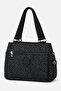 Medium Size Multi-Pocket Waterproof Lightweight Crinkle Fabric Women's Shoulder Bag Polka Dot Black - 2