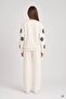 Cream Girls' Embossed Print Raised Print Crew Neck Wide Leg Sweatpants Set 24785 - 5